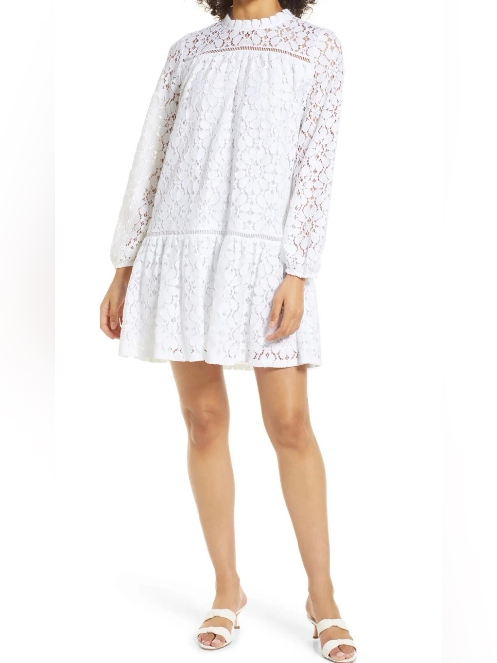 Halogen White Floral Lace shift Mini Dress